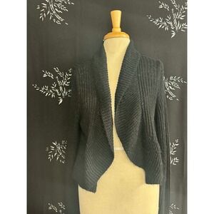 Maurices Womens Black Metallic Shimmer Ribbed Knit Open Front Cardigan Sweater